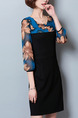 Black and Blue Sheath Above Knee Plus Size Dress for Casual Office Evening