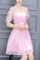 Pink Fit & Flare Above Knee Cute Dress for Bridesmaid Prom