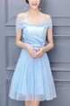 Blue Off Shoulder Fit & Flare Above Knee Dress for Bridesmaid Prom