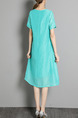 Blue Green Shift Knee Length Plus Size Dress for Casual Office Evening Party