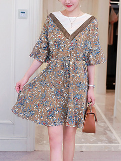 Brown and White Shift Above Knee Plus Size Dress for Casual Office Party Evening