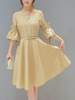 Beige Shift Above Knee Plus Size Dress for Casual Office Party Evening