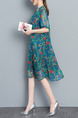 Blue Green Colorful Shift Knee Length Plus Size Dress for Casual Party