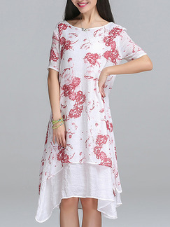 White and Red Shift Midi Plus Size Dress for Casual Party