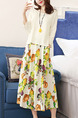 White Colorful Two Piece Midi Plus Size Dress for Casual Party Office