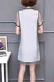 Grey and White Shift Above Knee Plus Size Dress for Casual Party Evening