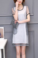 Grey and White Shift Above Knee Plus Size Dress for Casual Party Evening