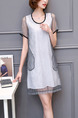 Grey and White Shift Above Knee Plus Size Dress for Casual Party Evening