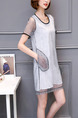 Grey and White Shift Above Knee Plus Size Dress for Casual Party Evening