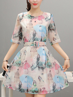 Colorful Fit & Flare Above Knee Plus Size Dress for Casual Office Party Evening