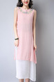 Pink and White Shift Midi Plus Size Cute Dress for Casual