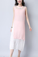 Pink and White Shift Midi Plus Size Cute Dress for Casual
