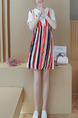 Red Blue and White Stripe Shift Above Knee Plus Size Dress for Casual Party