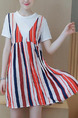 Red Blue and White Stripe Shift Above Knee Plus Size Dress for Casual Party