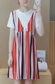 Red Blue and White Stripe Shift Above Knee Plus Size Dress for Casual Party