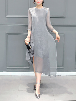 Grey Shift Midi Plus Size Dress for Casual Office Evening