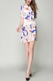 White Colorful Shift Above Knee Plus Size Dress for Casual Party Office Evening
