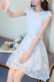 Blue Fit & Flare Above Knee Plus Size Lace Dress for Casual Party
