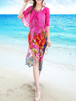 Purple Colorful Shift Midi Dress for Casual Beach