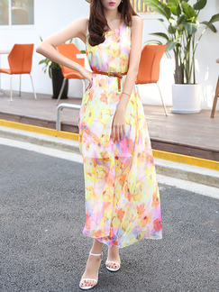 Yellow Colorful Shift Maxi Plus Size Dress for Casual Beach