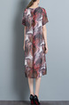 Red Colorful Shift Midi Plus Size Dress for Casual Evening