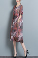 Red Colorful Shift Midi Plus Size Dress for Casual Evening