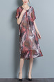 Red Colorful Shift Midi Plus Size Dress for Casual Evening