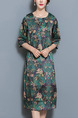Green Colorful Shift Knee Length Plus Size Floral Dress for Casual Party
