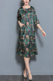 Green Colorful Shift Knee Length Plus Size Floral Dress for Casual Party
