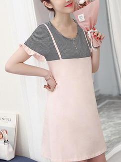 Pink and Grey Shift Above Knee Plus Size Cute Dress for Casual Party