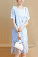 Blue Shift Knee Length Plus Size Lace Dress for Casual Party Evening