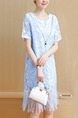 Blue Shift Knee Length Plus Size Lace Dress for Casual Party Evening
