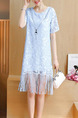 Blue Shift Knee Length Plus Size Lace Dress for Casual Party Evening