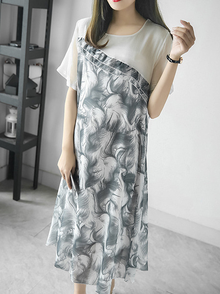 Grey Shift Midi Plus Size Dress for Casual