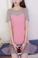 Pink and Grey Shift Above Knee Plus Size Cute Dress for Casual Party