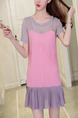 Pink and Grey Shift Above Knee Plus Size Cute Dress for Casual Party