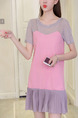 Pink and Grey Shift Above Knee Plus Size Cute Dress for Casual Party