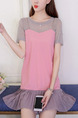 Pink and Grey Shift Above Knee Plus Size Cute Dress for Casual Party