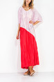 Pink and Red Maxi Shift V Neck Dress for Casual Beach