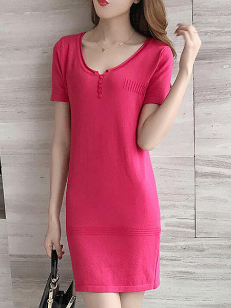 Red Sheath Above Knee Plus Size Dress for Casual Party Evening