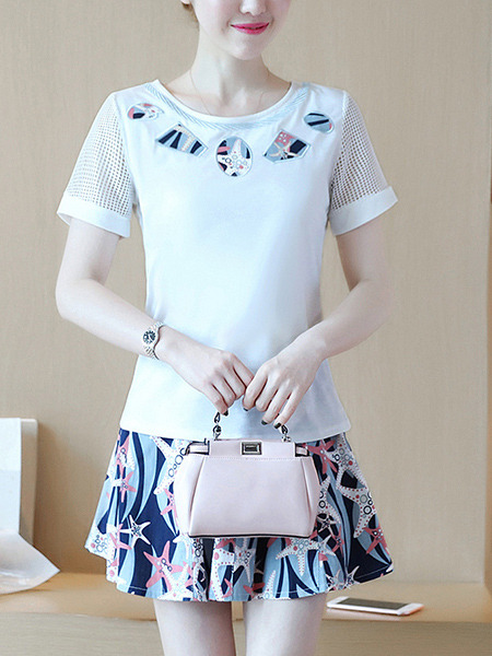 blue and white 2 piece outfit