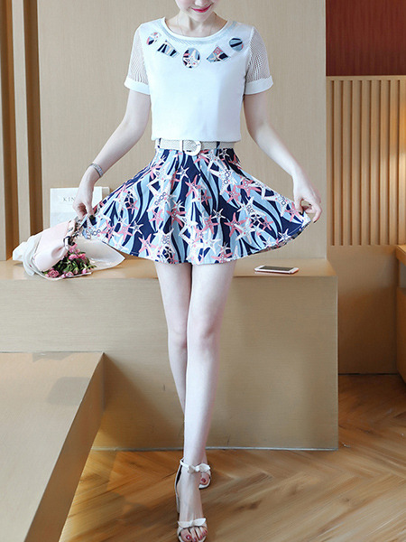 blue and white 2 piece outfit