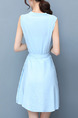 Blue Fit & Flare Above Knee Plus Size V Neck Dress for Casual Party Evening Office