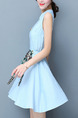 Blue Fit & Flare Above Knee Plus Size V Neck Dress for Casual Party Evening Office