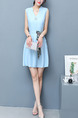 Blue Fit & Flare Above Knee Plus Size V Neck Dress for Casual Party Evening Office
