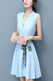 Blue Fit & Flare Above Knee Plus Size V Neck Dress for Casual Party Evening Office