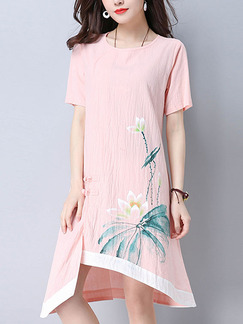Pink Shift Knee Length Plus Size Cute Dress for Casual Party Office Evening