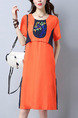 Orange and Blue Shift Above Knee Plus Size Dress for Casual Party

