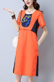 Orange and Blue Shift Above Knee Plus Size Dress for Casual Party