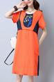 Orange and Blue Shift Above Knee Plus Size Dress for Casual Party